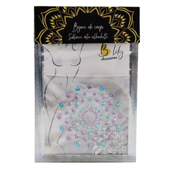 Paire de cache tétons adhésifs strass bleu et violet 